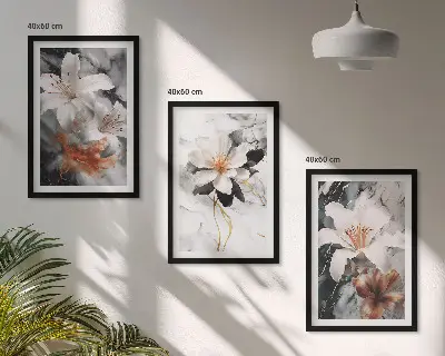 Fotowand met bloemen in wit en zwart marmer