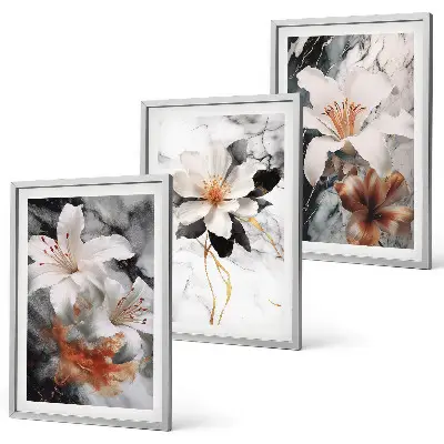Fotowand met bloemen in wit en zwart marmer