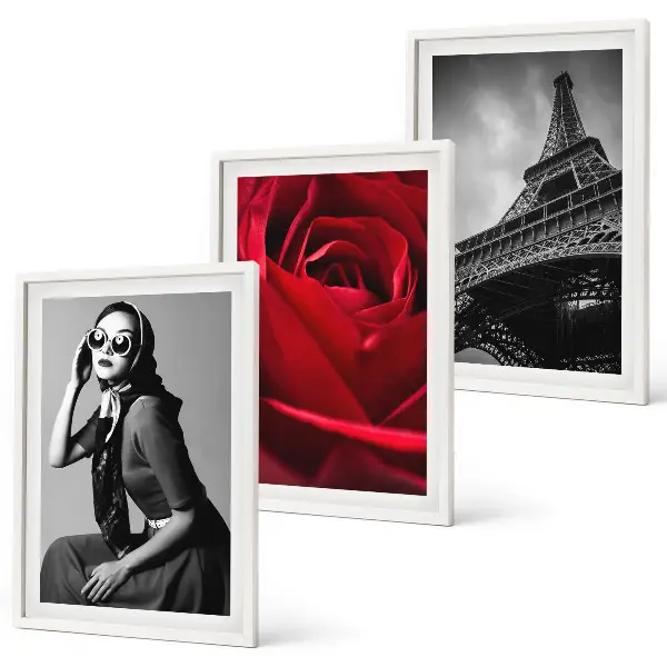 Wanddecoratie set schilderijen Parijse dame met Eiffel-bril