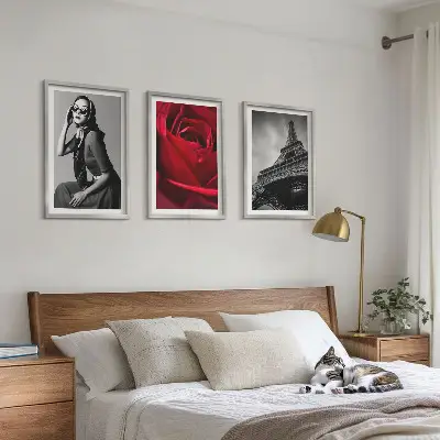 Wanddecoratie set schilderijen Parijse dame met Eiffel-bril