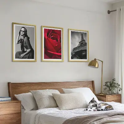 Wanddecoratie set schilderijen Parijse dame met Eiffel-bril