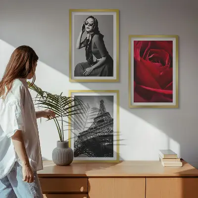 Wanddecoratie set schilderijen Parijse dame met Eiffel-bril