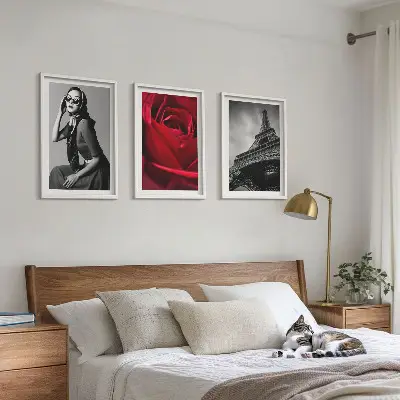 Wanddecoratie set schilderijen Parijse dame met Eiffel-bril