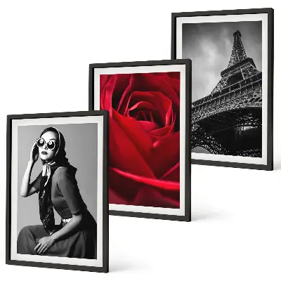 Wanddecoratie set schilderijen Parijse dame met Eiffel-bril