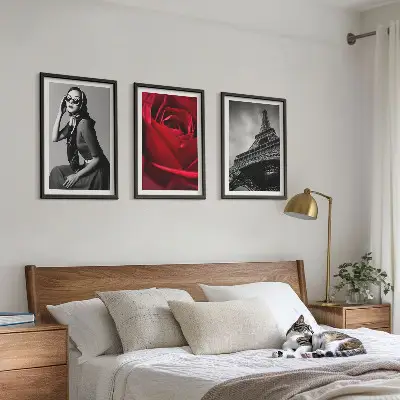 Wanddecoratie set schilderijen Parijse dame met Eiffel-bril
