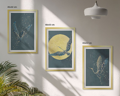 Wanddecoratie set schilderijen Kraanvogels in vlucht 's nachts
