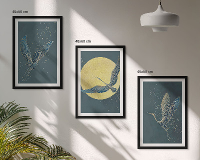 Wanddecoratie set schilderijen Kraanvogels in vlucht 's nachts