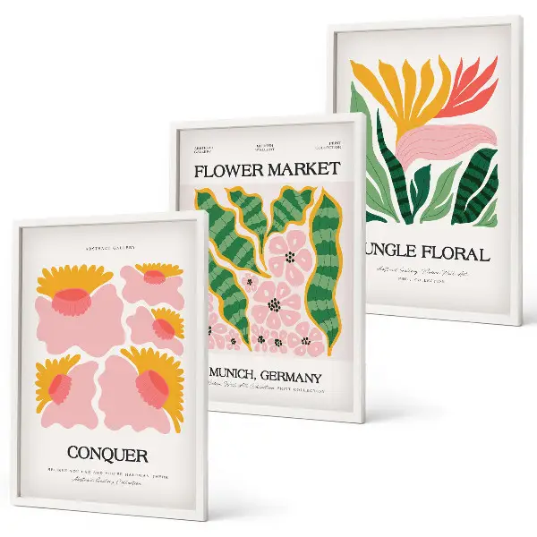 Fotowand met moderne posters van bloemen en bladeren