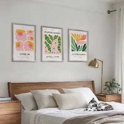 Fotowand met moderne posters van bloemen en bladeren