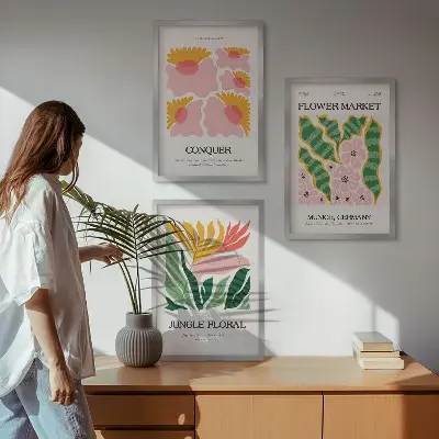 Fotowand met moderne posters van bloemen en bladeren