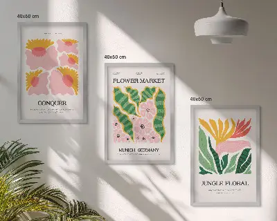 Fotowand met moderne posters van bloemen en bladeren
