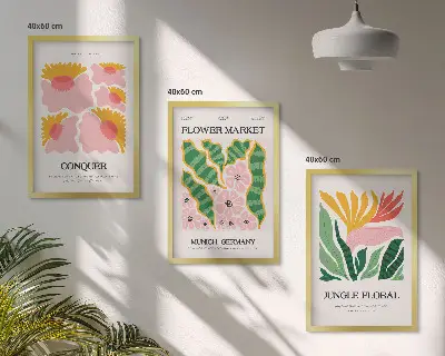 Fotowand met moderne posters van bloemen en bladeren