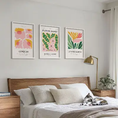 Fotowand met moderne posters van bloemen en bladeren