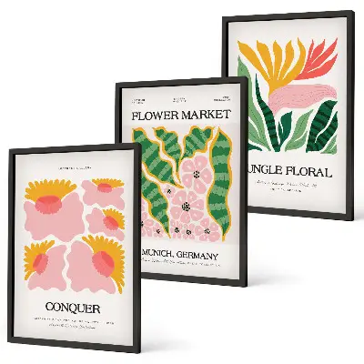 Fotowand met moderne posters van bloemen en bladeren