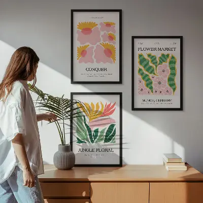 Fotowand met moderne posters van bloemen en bladeren