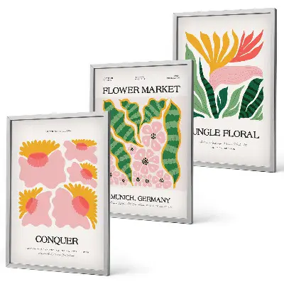 Fotowand met moderne posters van bloemen en bladeren