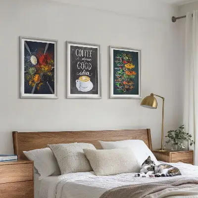 Wanddecoratieset schilderijen met afbeeldingen van specerijen koffie kruiden en patronen