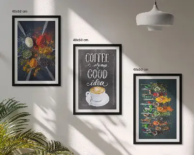 Wanddecoratieset schilderijen met afbeeldingen van specerijen koffie kruiden en patronen