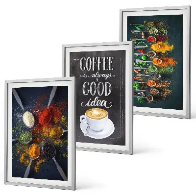 Wanddecoratieset schilderijen met afbeeldingen van specerijen koffie kruiden en patronen