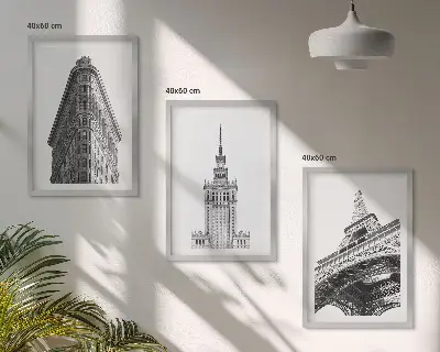 Wanddecoratie set schilderijen Architectonische zwart-witte gebouwen