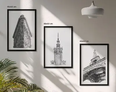 Wanddecoratie set schilderijen Architectonische zwart-witte gebouwen