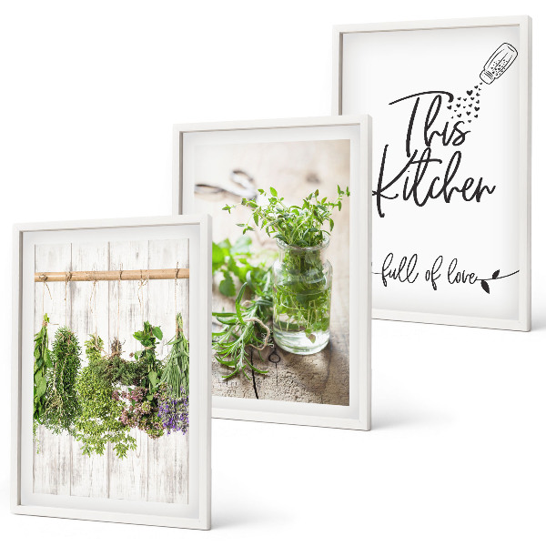 Wanddecoratie set schilderijen Keukenthema met gedroogde kruiden
