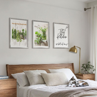 Wanddecoratie set schilderijen Keukenthema met gedroogde kruiden