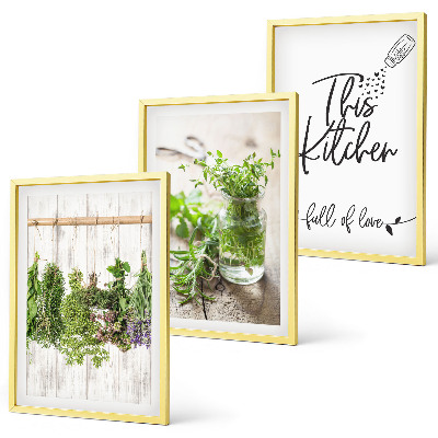 Wanddecoratie set schilderijen Keukenthema met gedroogde kruiden