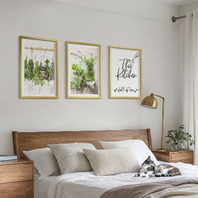 Wanddecoratie set schilderijen Keukenthema met gedroogde kruiden