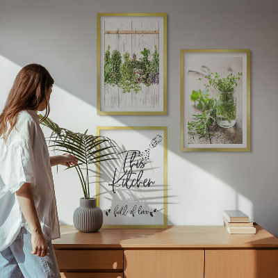 Wanddecoratie set schilderijen Keukenthema met gedroogde kruiden