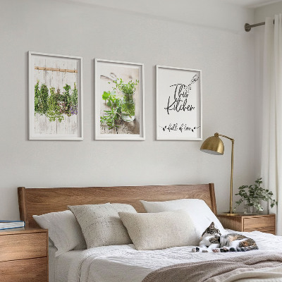 Wanddecoratie set schilderijen Keukenthema met gedroogde kruiden