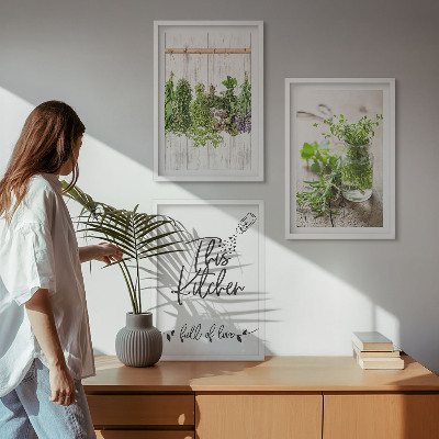 Wanddecoratie set schilderijen Keukenthema met gedroogde kruiden