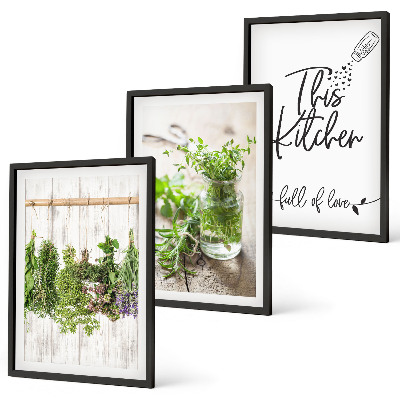 Wanddecoratie set schilderijen Keukenthema met gedroogde kruiden