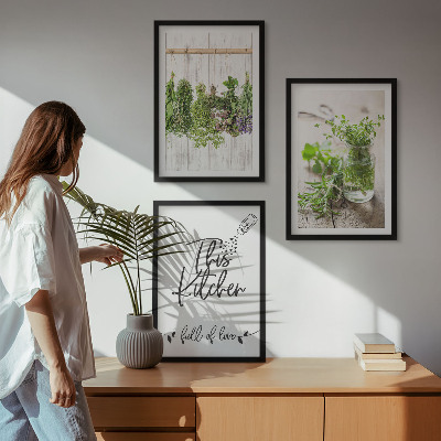 Wanddecoratie set schilderijen Keukenthema met gedroogde kruiden