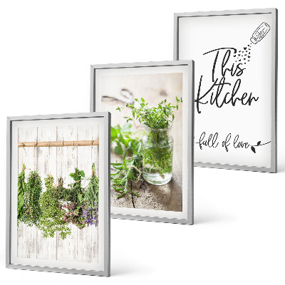 Wanddecoratie set schilderijen Keukenthema met gedroogde kruiden