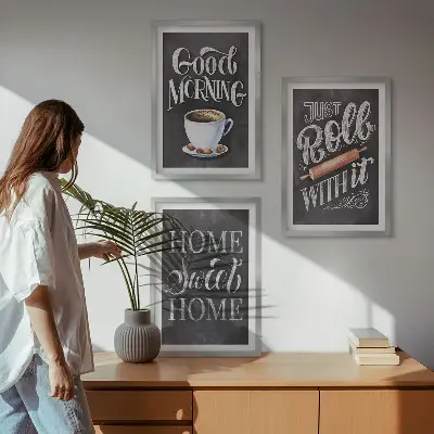 Fotowand met motieven en opschriften voor de keuken