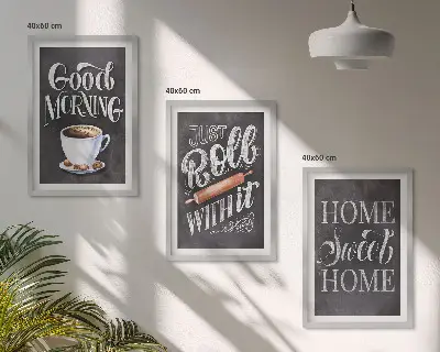 Fotowand met motieven en opschriften voor de keuken