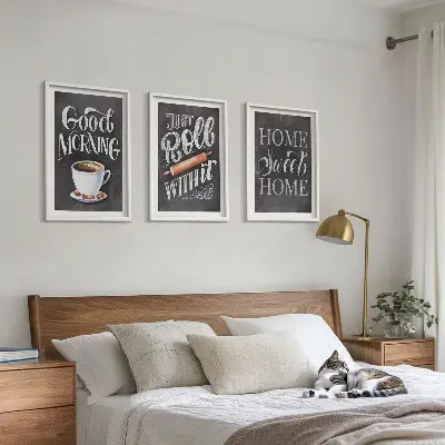 Fotowand met motieven en opschriften voor de keuken