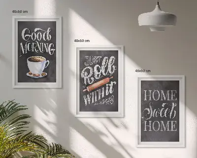 Fotowand met motieven en opschriften voor de keuken