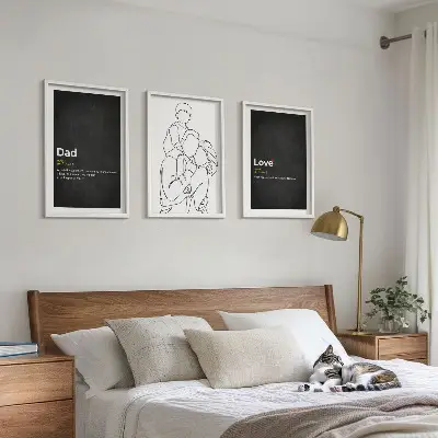 Fotowand familie lijntekening van liefde en vaderschap
