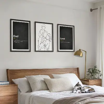 Fotowand familie lijntekening van liefde en vaderschap
