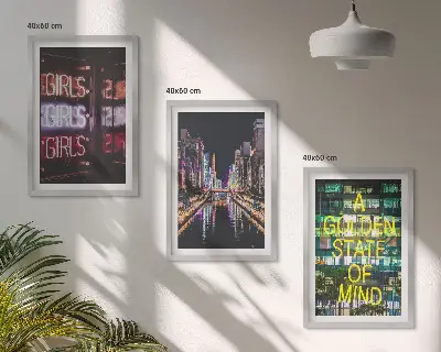 Wanddecoratie set schilderijen Neonreclames aan de rivier 's nachts