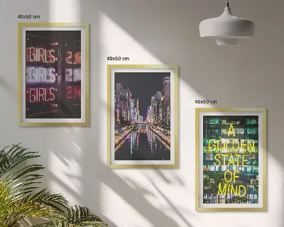Wanddecoratie set schilderijen Neonreclames aan de rivier 's nachts