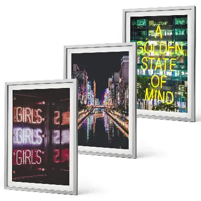 Wanddecoratie set schilderijen Neonreclames aan de rivier 's nachts