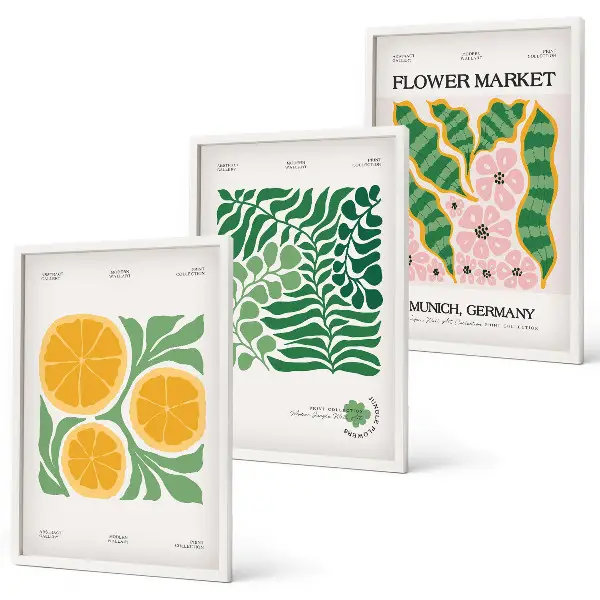 Fotowand met pastelkleurige fruit- en plantenmotieven