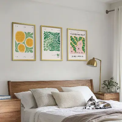 Fotowand met pastelkleurige fruit- en plantenmotieven