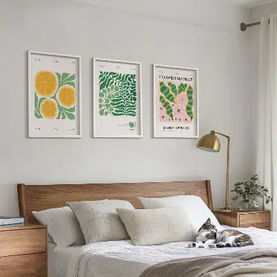Fotowand met pastelkleurige fruit- en plantenmotieven