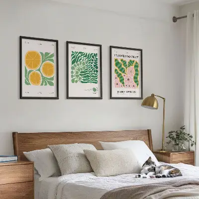 Fotowand met pastelkleurige fruit- en plantenmotieven