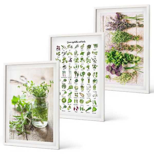 Wanddecoratie set schilderijen Gedroogde kruiden voor in de keuken