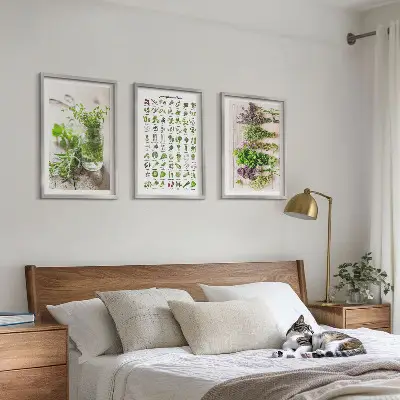 Wanddecoratieset schilderijen met gedroogde kruiden voor in de keuken